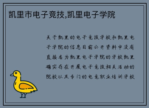 凯里市电子竞技,凯里电子学院